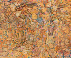 Menschenmenge Komposition (Öl auf Papier)